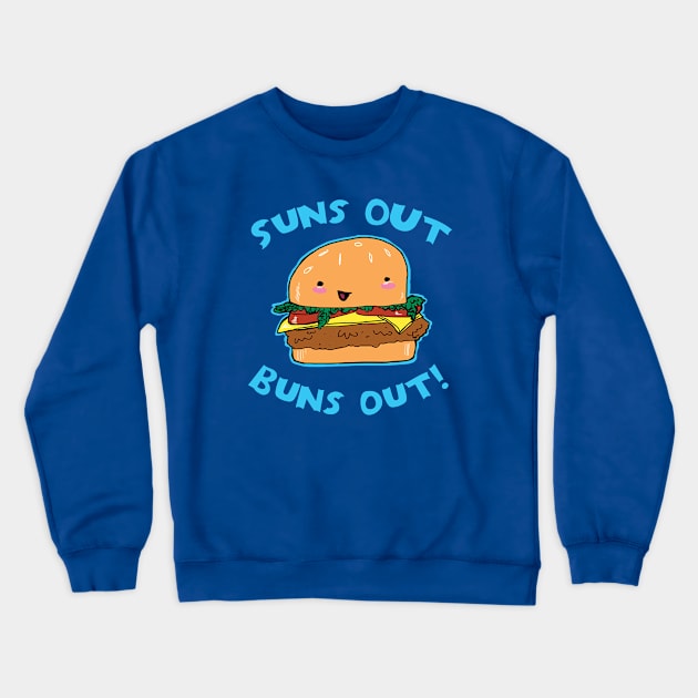 Suns Out Buns Out Cute Cheeseburger Food Pun Graphic Crewneck Sweatshirt by CatsandBats